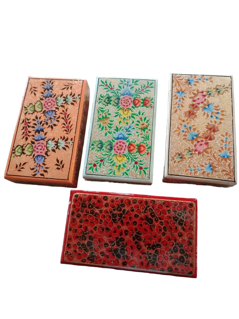 Handmade Kashmiri Paper Mache Box - Floral Motif Gift Decorative Jars